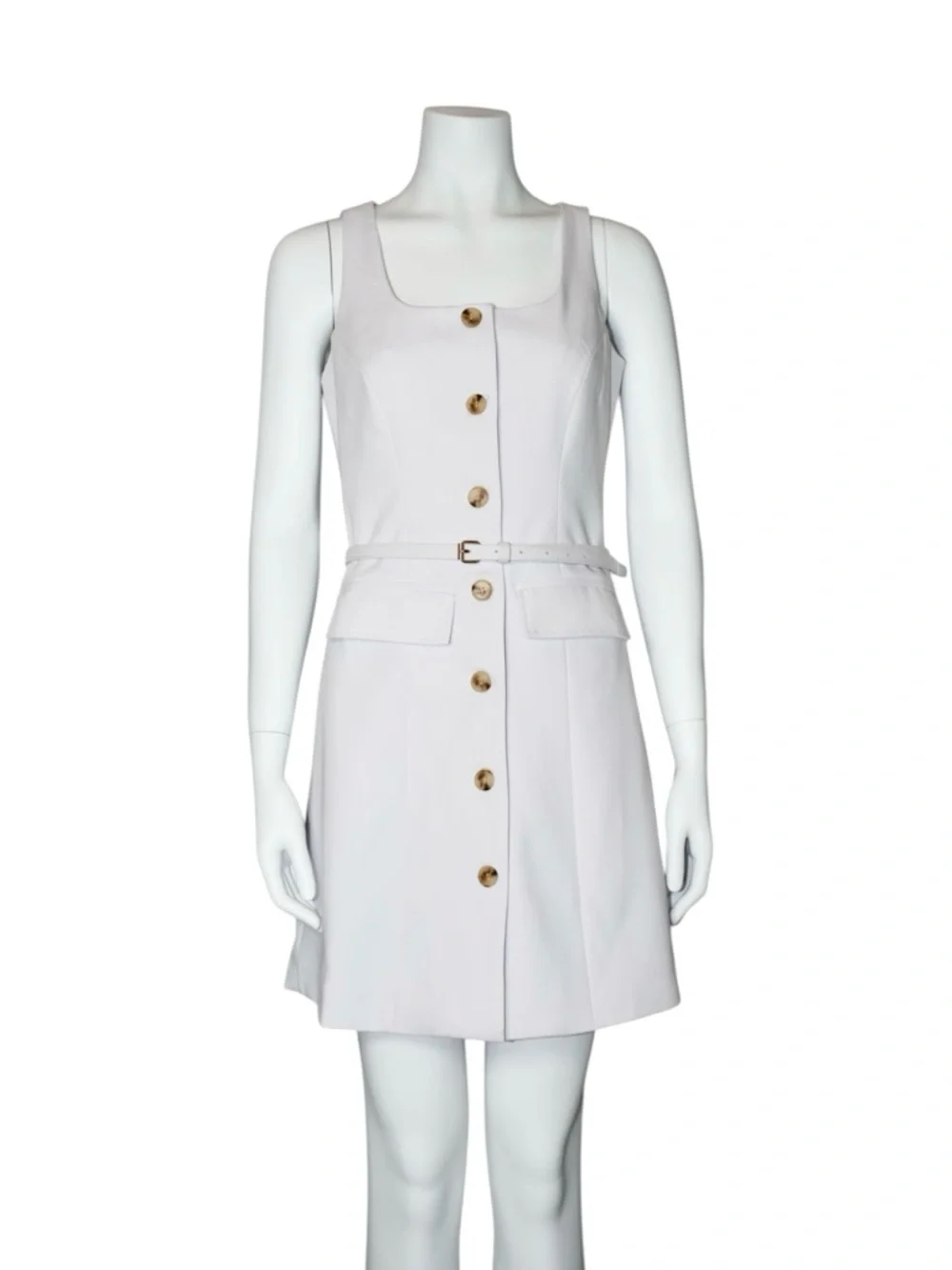 Saks Fifth Avenue Sleeveless Button-Front Off White Dress with Belt Size X-Small - Picture 2 of 14